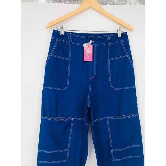 EDIKTED Royal Blue Cargo Pants 100% Cotton Baggy Lightweight Juniors Size L New‎ - Picture 12 of 16